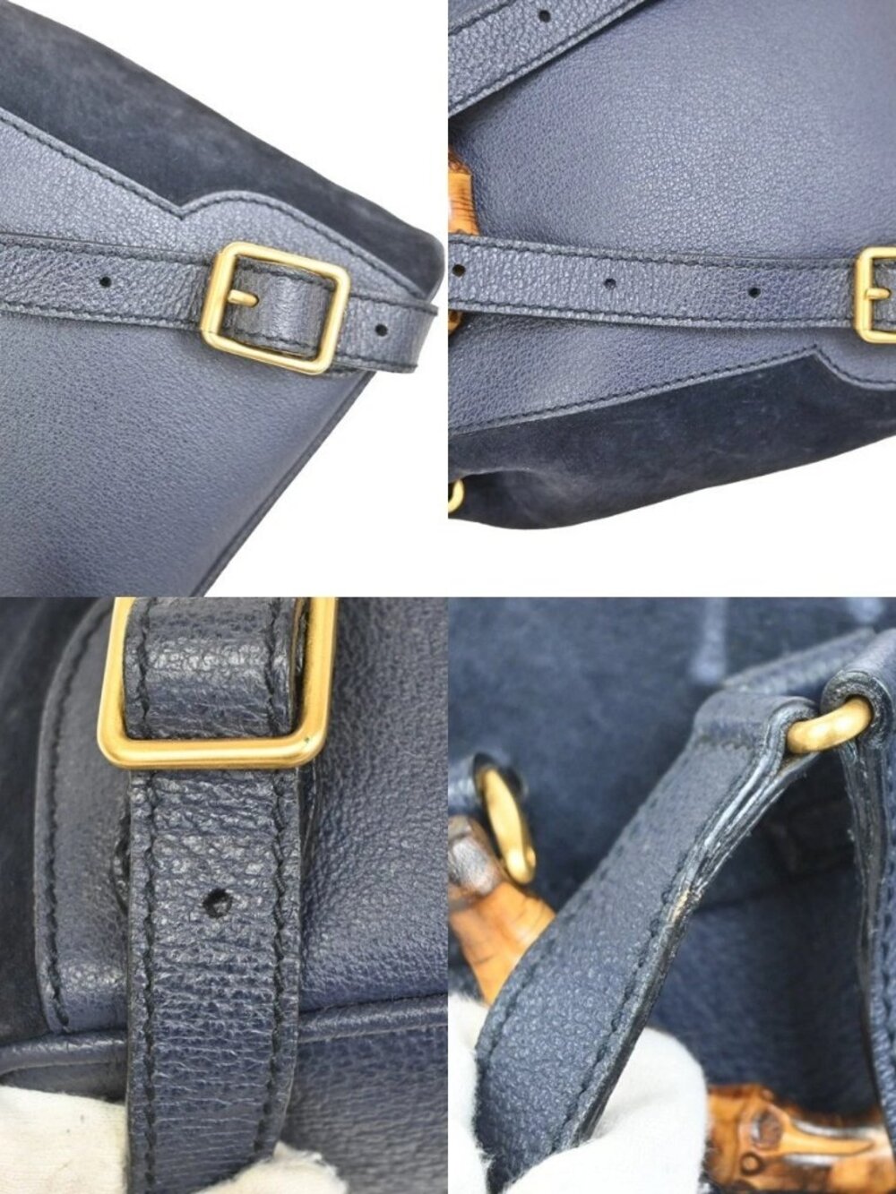 GUCCI Bamboo Logo 2way Back Pack Bag Suede Leather Navy Blue GHW Italy 38MA494 - Picture 10 of 16